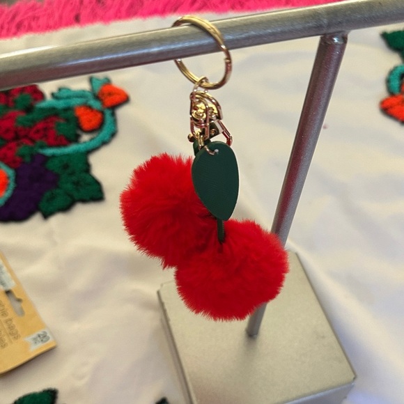 Red Cherries Pom Pom Keychain - Picture 3 of 3